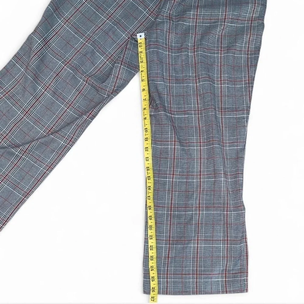 Loft Plaid Wide-Leg Pants with sailor Button Detail high rise size 10 gray red